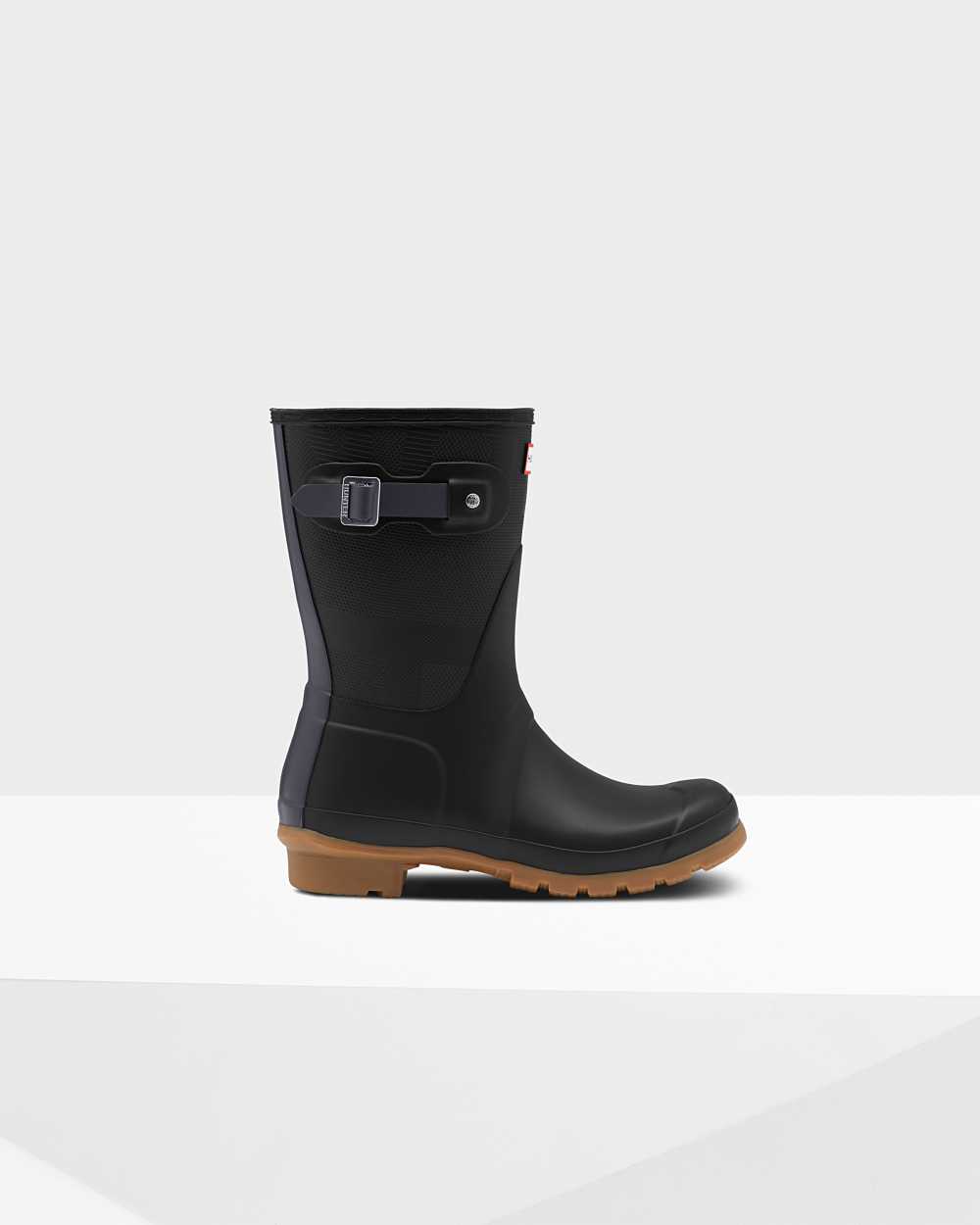 Botas De Agua Mujer - Hunter Original Short Exploded Logo Texture Mid-Calf Negras - DNWKPZ-136 - Neg